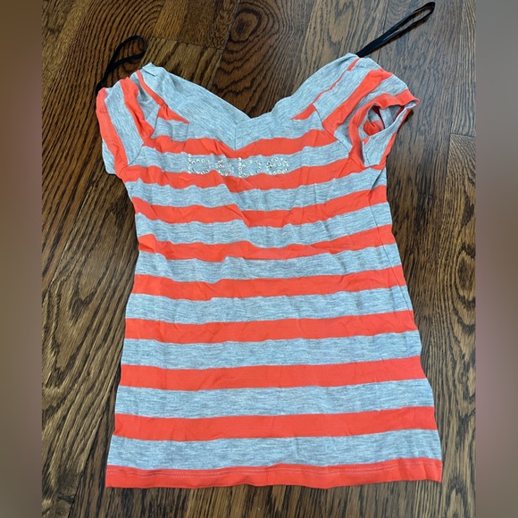 bebe grey and orange striped off the shoulder top - Picture 1 of 2
